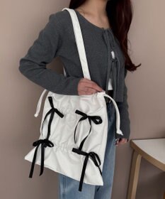 WEGO ドロストリボンギャザートート