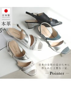 Pointer 日本製 本革ウエッジヒールサンダル