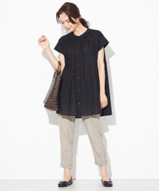 ANY 【洗える】シャーリングチュニック ブラウス