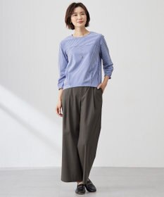 J.PRESS LADIES 【洗える】セルロースリネンストレッチ タックワイドパンツ