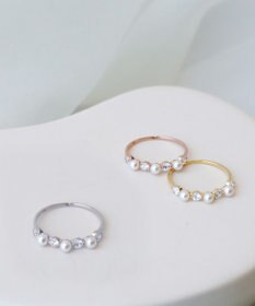 Tiaclasse 3粒パール&ストーンリング