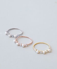 Tiaclasse 3粒パール&ストーンリング