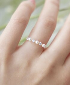 Tiaclasse 3粒パール&ストーンリング