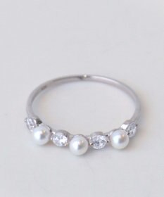 Tiaclasse 3粒パール&ストーンリング