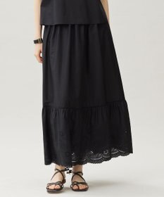 自由区 【カタログ掲載・接触冷感・洗える】エンブロイダリーローンティアード スカート ブラック