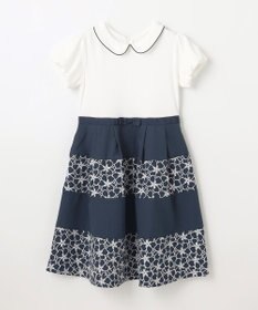 組曲 KIDS 【150-160㎝】フラワーパネルボーダー ワンピース