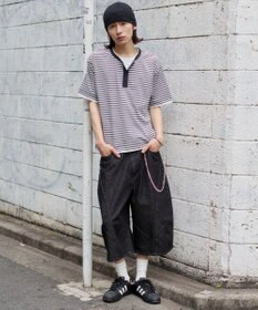 WEGO 【ユニセックス着用ITEM】ボーダーヘンリーネックT（SS）