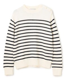 BEIGE， HELIODOR / レーヨンボーダーマリンボタンニット