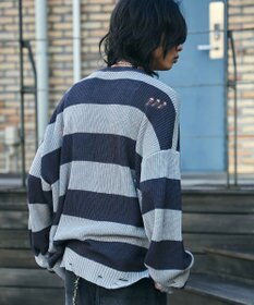 WEGO ボーダーダメージニットプルオーバー