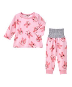 MIKI HOUSE HOT BISCUITS 【80-120cm】 キャビットフェイスプリント 腹巻き付き長袖パジャマ