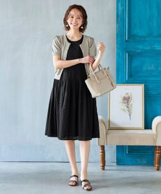 Tiaclasse L 【洗える】ひんやり心地良いパフ袖ニットカーディガン