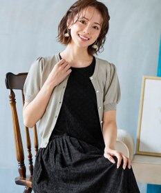 Tiaclasse L 【洗える】ひんやり心地良いパフ袖ニットカーディガン