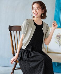 Tiaclasse L 【洗える】ひんやり心地良いパフ袖ニットカーディガン