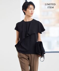 ICB 【接触冷感・UVケア・防シワ・洗える】エステルダブルクロス  ラッフルデザインブラウス