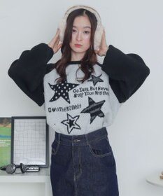 WEGO 【2025年秋冬新作】フラッフィーグラフィックニットBIGプルオーバー