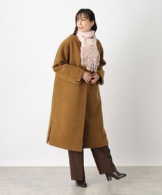 MOONBAT 【WEB限定】フルラ (FURLA)エコファー付きマフラー 無地×キルト風 ウールマフラー ロゴプレート付き