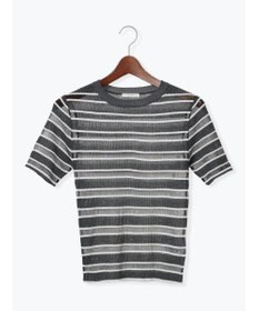 Te chichi シアーマルチボーダーハーフスリーブニット