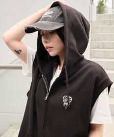 WEGO 【ユニセックス着用ITEM/MLサイズ展開】ワンポイントノースリジップパーカー