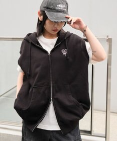 WEGO 【ユニセックス着用ITEM/MLサイズ展開】ワンポイントノースリジップパーカー