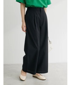 Green Parks 綿麻混タックストレートワイドパンツ