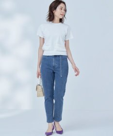 組曲 L ライトデニム ベルト付きストレートパンツ