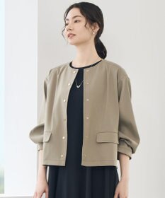 自由区 【カタログ掲載・セットアップ対応】リネンストレッチノーカラー ジャケット