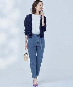 組曲 ライトデニム ベルト付きストレートパンツ