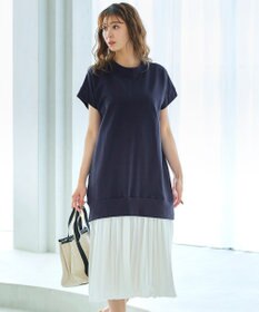 Tiaclasse 【洗える】裏毛プリーツコンビワンピース