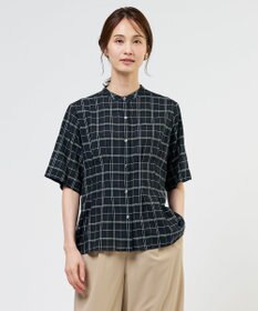 J.PRESS LADIES 【一枚で着映え】キュプラチェック  バンドカラー ブラウス