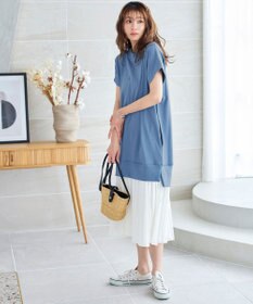 Tiaclasse 【洗える】裏毛プリーツコンビワンピース