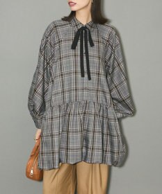 Green Parks ボウタイリボン付裾バルーンシャツワンピース