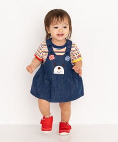 MIKI HOUSE HOT BISCUITS 【70-90cm】 顔ドン スカート付きデニムロンパース