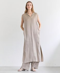 BEIGE， MICA / リネンブレンドノースリーブロングドレス