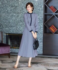 Tiaclasse 【新色追加・洗える】配色バンドカラー幾何学柄ワンピース