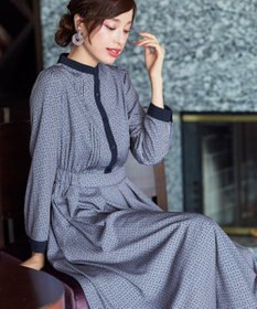 Tiaclasse 【新色追加・洗える】配色バンドカラー幾何学柄ワンピース