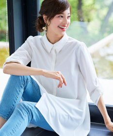 Tiaclasse 【洗える】フレアシャツチュニックブラウス