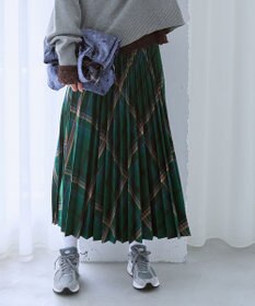 ANY プリーツスカート グリーン系チェック