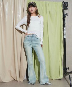 WEGO デザインスリットストレッチフレアデニム