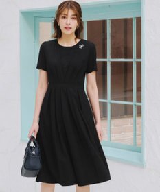 Tiaclasse L 【2TYPEスリーブ/半袖・ノースリーブ・洗える】タックフレアワンピース