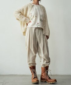 muuc 〈軽やかな尾州産リネンウール〉スラックスパンツ  　ロングシーズン 秋冬春 後ろウエストゴム有り ゆったりシルエット セットアップ可能  裏地有り