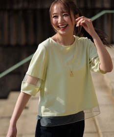 ANY SIS チュール切替ランタンスリーブ プルオーバー ライム