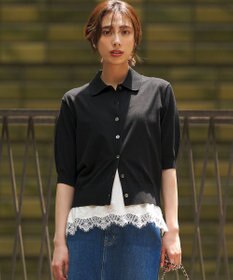 23区 L 【Oggi掲載】ヴィスコースストレッチ ポロニット カーディガン ブラック系