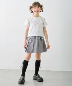 ANY KIDS 【洗濯機可能】肩あき ロゴ刺繍Tシャツ