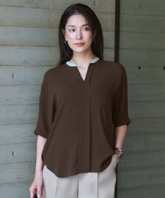 ICB L 【新色追加・WEB限定カラーあり】BackSatinAmunzen 5分袖キーネックブラウス