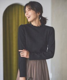 ANY 【洗濯機可/吸湿発熱】フリルネックリブニット