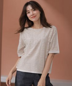 J.PRESS LADIES 【一枚で着映え・シーンレスに活躍】レーシーコンビ クルーネック カットソー ベージュ系