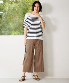 自由区 L 【接触冷感・洗える】コットンサテンストレッチクロップド丈ワイド パンツ