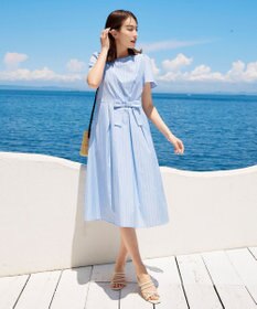 Tiaclasse 【洗える】ストライプアシンメトリーリボンワンピース