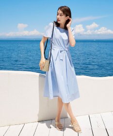 Tiaclasse 【洗える】ストライプアシンメトリーリボンワンピース