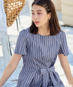 Tiaclasse 【洗える】ストライプアシンメトリーリボンワンピース